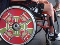 The Emirates Stadium. Home to Arsenal Football Club. North London. PICTURED: Wheelchair Fan. Wallpaper