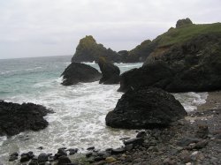 Kynance Cove, the Lizard, Cornwall, in 'British' weather, ie overcast, damp and windy. Wallpaper