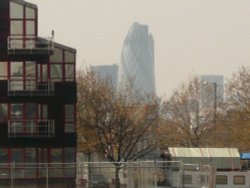 from Canary Wharf you can see the Gherkin in the background.  London Wallpaper