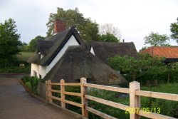 Thatched Cottage from the bridge at Fladford Mill Wallpaper