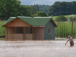 Our cricket pavilion during the floods at Newnham Bridge, Worcestershire Wallpaper