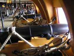 Below deck on HMS Victory, Portsmouth in Hampshire Wallpaper