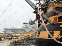 HMS Victory and HMS Ark Royal - the old and the new Wallpaper