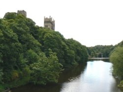 Durham Cathedral's Towers Peeping Over the Trees, Prebends Bridge in the Distance Wallpaper