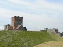 Saxon Church At  Dover Castle with The Keep of The Castle in The Background Wallpaper