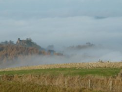 Morning mist around Robin Hoods Stride, Elton Wallpaper