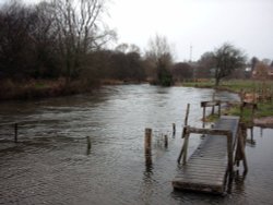 In flood, the river Wyley at Great Wishford, Wiltshire Wallpaper