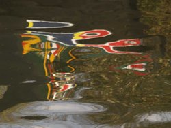 Reflection of narrowboat, Napton lock-flight, Oxford Canal Wallpaper