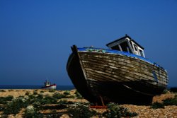 Abandoned fishing boats Dungeness, Kent Wallpaper