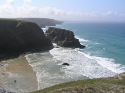 Looking back towards Bedruthan Steps from Park Head, Cornwall Wallpaper