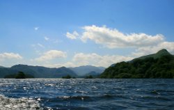 Looking south along Derwentwater from pleasure boat. Wallpaper