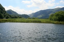 Derwentwater, a view looking south from a pleasure craft. Wallpaper