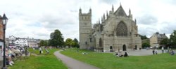 A Panorama Photo of Exeter Cathedral and Close Wallpaper