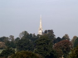 Distant view of the church spire at King's Sutton, Northants. Wallpaper