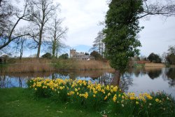 View of the church from the grounds of Coughton Court