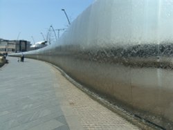 Wall of water outside train station