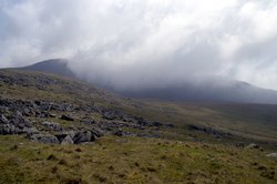 Snowdon peak covered in cloud. Wallpaper