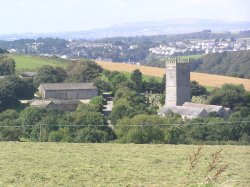 Lanteglos Church in a Cornish landscape Wallpaper