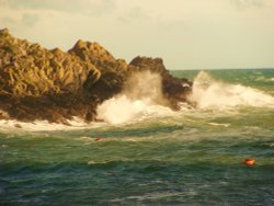 A lively sea at Polperro Harbour