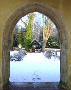 Blofield Church gateway viewed through porch