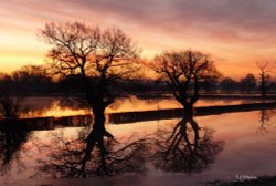 Sunrise over the floods in Upton