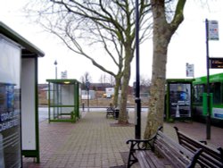 Part view of the bus station Wallpaper