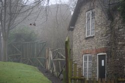 Cottage at the Castle on a foggy day Wallpaper