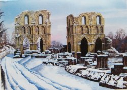 Roche Abbey in snow Wallpaper