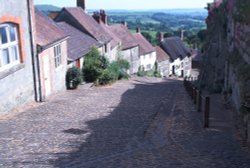 A cobbled street.