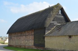 16th Century timber framed barn, Haxton Wallpaper