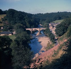 River Swale and Richmond Bridge from Richmond Castle Wallpaper