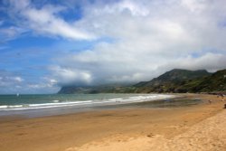 Nefyn Beach and Clouds over the Hills Wallpaper