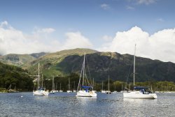 Boats and fells at Coniston Wallpaper