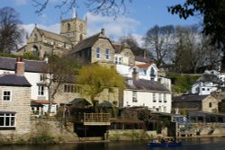 Church overlooking the River Nidd at Knaresborough. Wallpaper