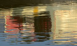 Reflection of Narrowboats in the Oxford Canal, Enslow Wharf, Oxfordshire Wallpaper