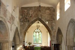 Fragments of medieval painting above the Chancel arch in the Church of St. Peter ad Vincula at South Newington Wallpaper