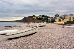 Take It Easy, Boats on the Beach at Budliegh Salterton Wallpaper