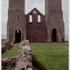 The twin towers of the Reculver church (12th century) and remains of the Roman fort.
