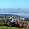 A view of Hexham in Northumberland. Fog over the River Tyne.