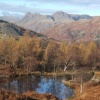 View of the Langdale Pikes from Holme Fell, north of Coniston.