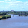 The view from the Ouse bridge (M62) looking towards Airmyn bridge and Drax power station
