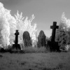 Chalk Church gravestones through an infra red filter