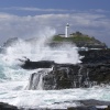 Godrevy Lighthouse and Waves on Rocks