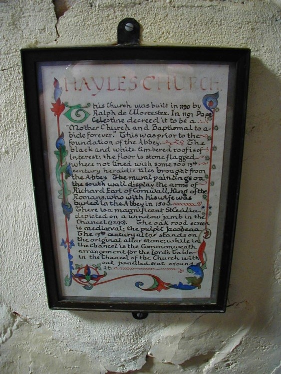 Plaque detailing history of Hayles Church