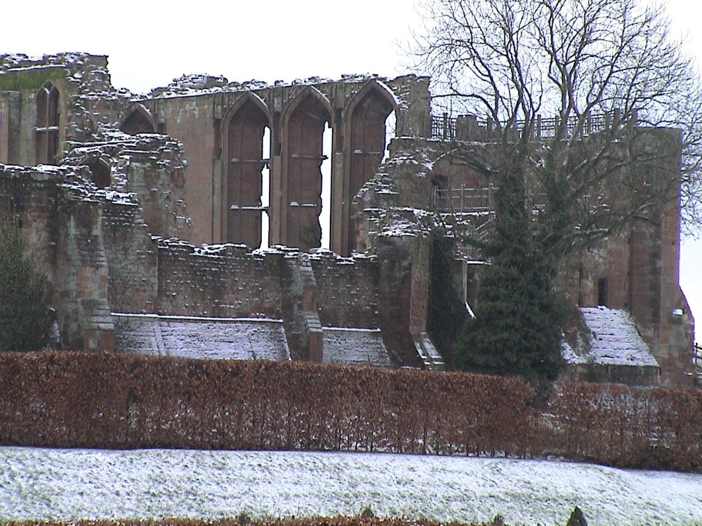 Kenilworth Castle keep, Warwickshire, in the depths of winter.
