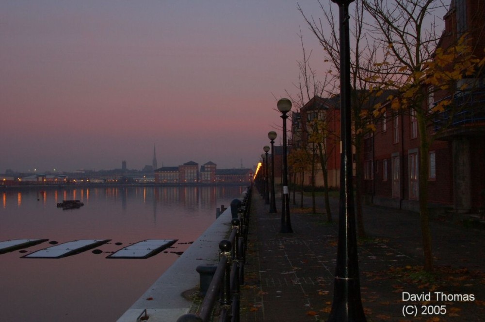 Picture of Preston Docks Promenade IN Preston @ Lancashire in Nov 05 at dusk.