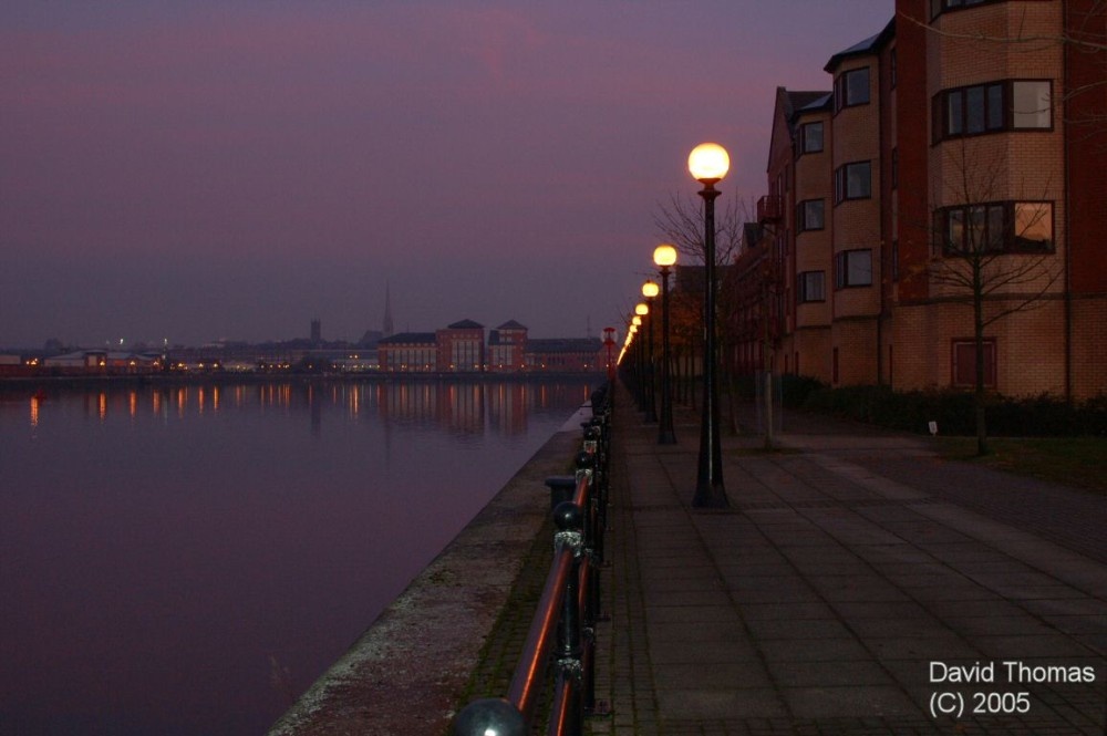 Picture of Preston Docks Promenade IN Preston @ Lancashire in Nov 05 at dusk.