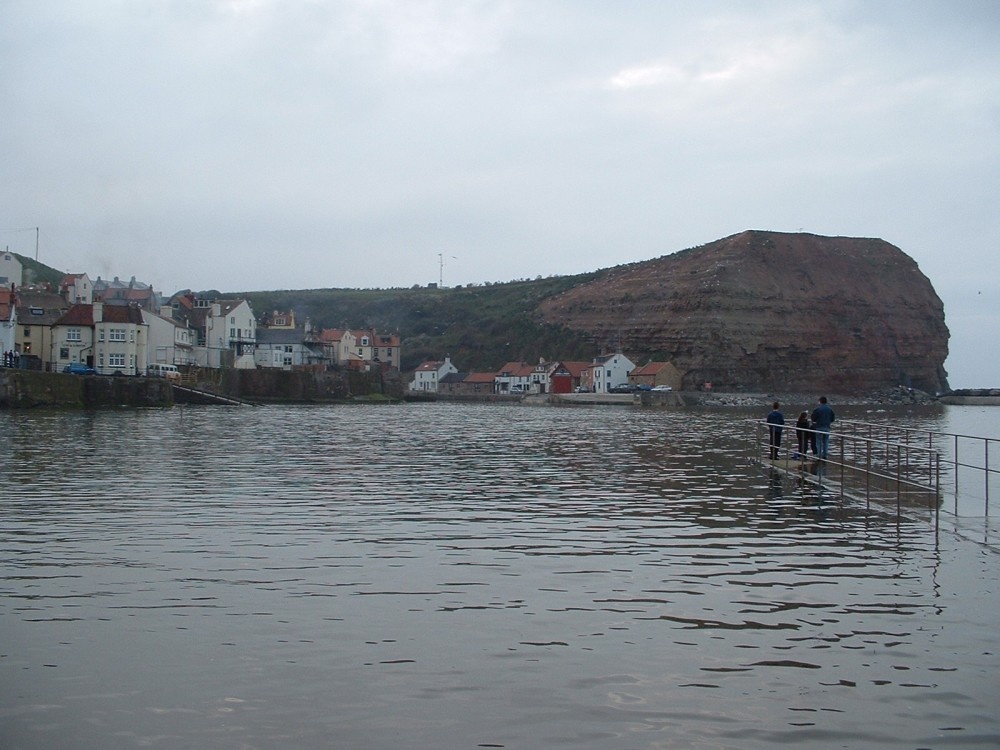 Staithes, North Yorkshire. Across the harbour, looking towards the Cowbar.