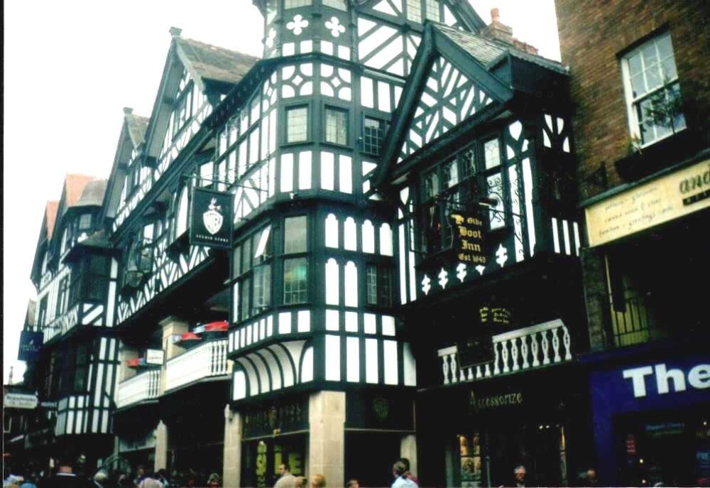 East Gate Street in Chester, Cheshire. Ye Olde Boot Inn Est 1643