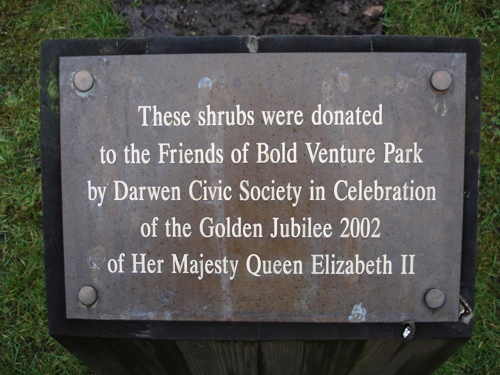 The inscription at The Ornate Garden at Bold Venture Park, Darwen, Lancashire.
